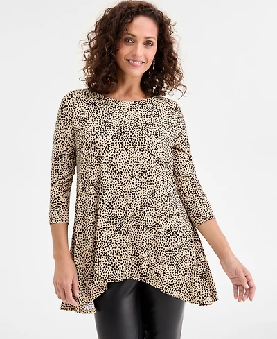 Jm Collection Women's Printed 3/4-Sleeve Swing Knit Top, Macy's Exclusive