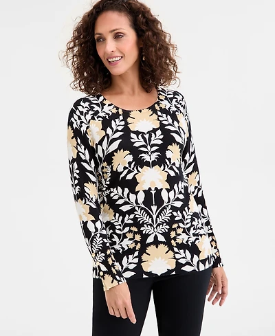 Jm Collection Women's Printed Crewneck Sweater, Macy's Exclusive