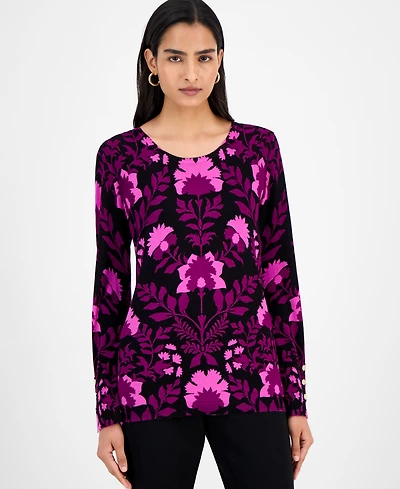 Jm Collection Women's Printed Crewneck Sweater, Macy's Exclusive