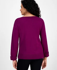 Jm Collection Women's Split-Hem Boat-Neck Sweater, Macy's Exclusive