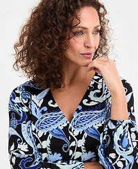 Jm Collection Women's Paisley-Print V-Neck Long-Sleeve Dress, Macy's Exclusive