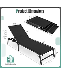 Gymax 2 Pcs Reclining Lounge Chairs Folding Patio Recliner Chair w/5-position Backrest