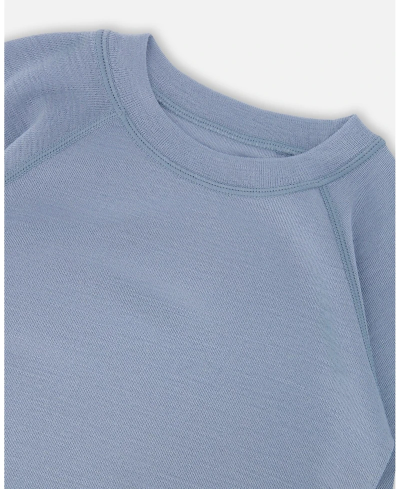 Deux par Kids Unisex Merino Wool Base Layer Set Blue Gray - Child