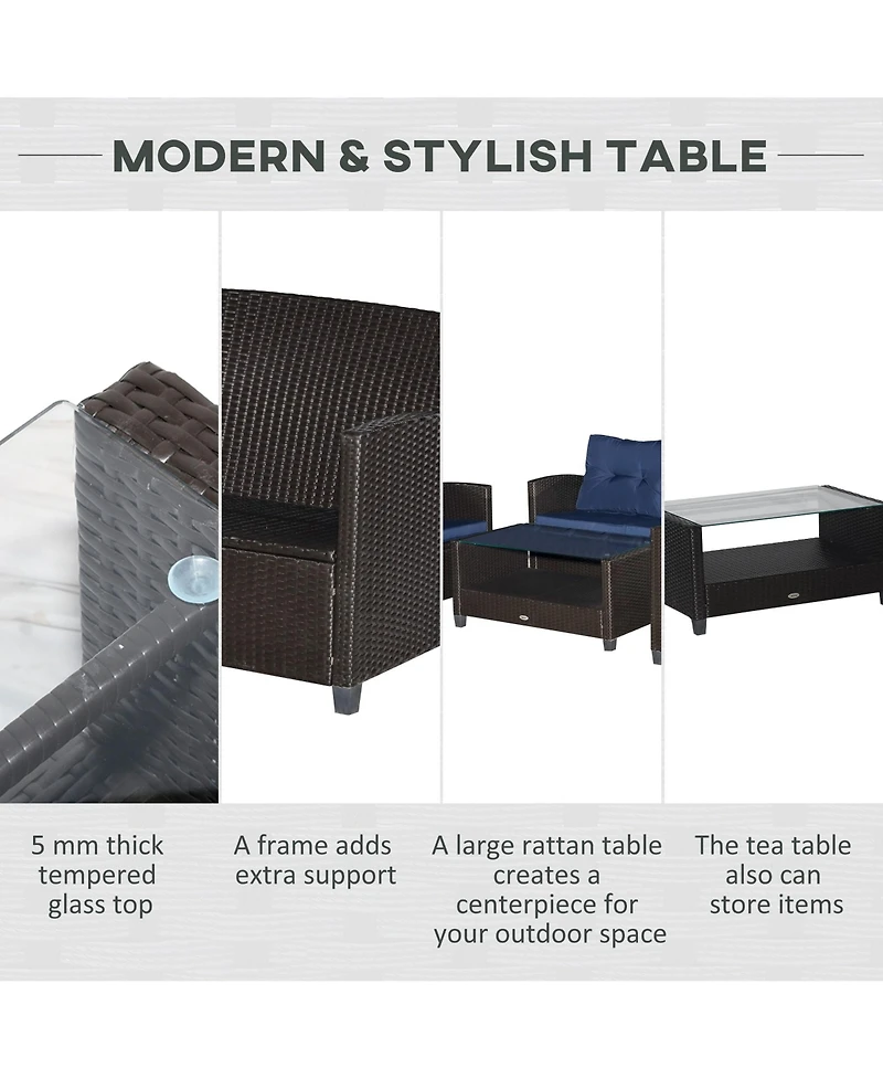 Outsunny 4 Pc Outdoor Patio Furniture Sofa Set with Table,