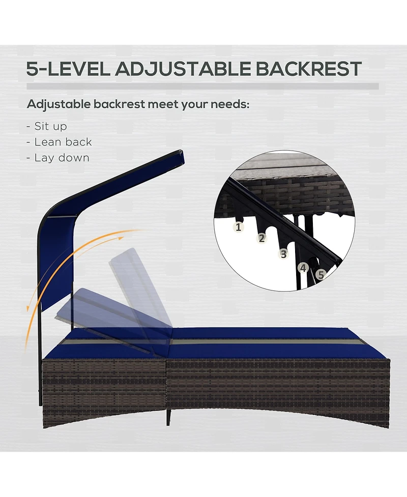 Outsunny Outdoor Double Chaise Lounge w/ Canopy, Reclining Daybed,
