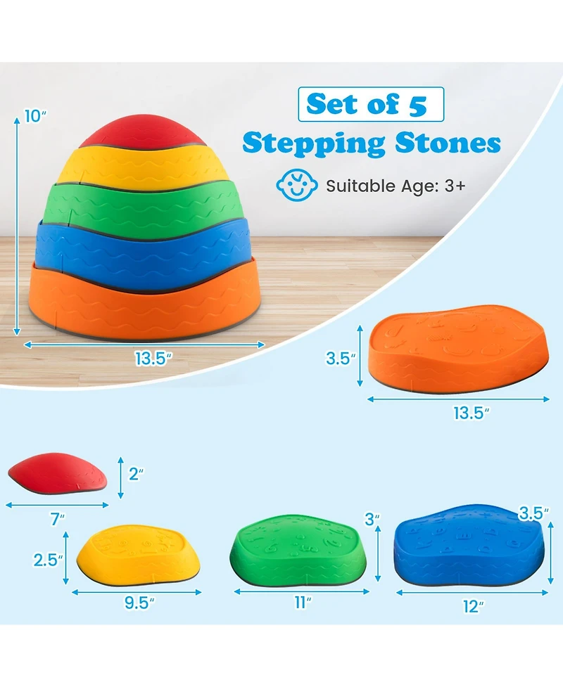Gymax Toddler 5 Pcs Stepping Stones w/ Non-Slip Edge Sensory Toy for Indoor/Outdoor Play