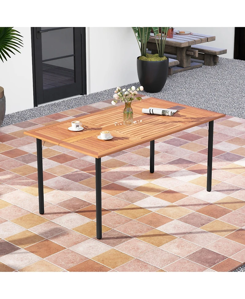Gymax Rectangular Acacia Wood Dining Table w/ 1.9'' Umbrella Hole Patio