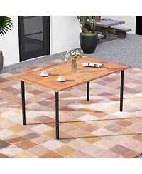 Gymax Rectangular Acacia Wood Dining Table w/ 1.9'' Umbrella Hole Patio