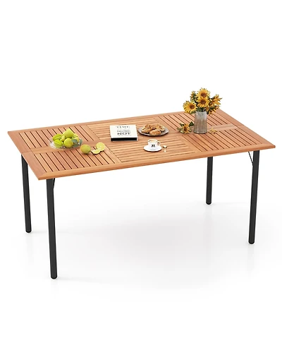 Gymax Rectangular Acacia Wood Dining Table w/ 1.9'' Umbrella Hole Patio
