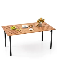 Gymax Rectangular Acacia Wood Dining Table w/ 1.9'' Umbrella Hole Patio