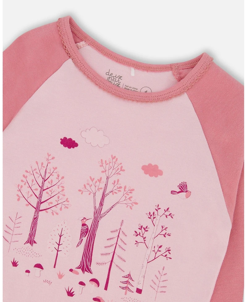 Deux par Baby Girls Cotton Two-Piece Pajamas Pink Forest