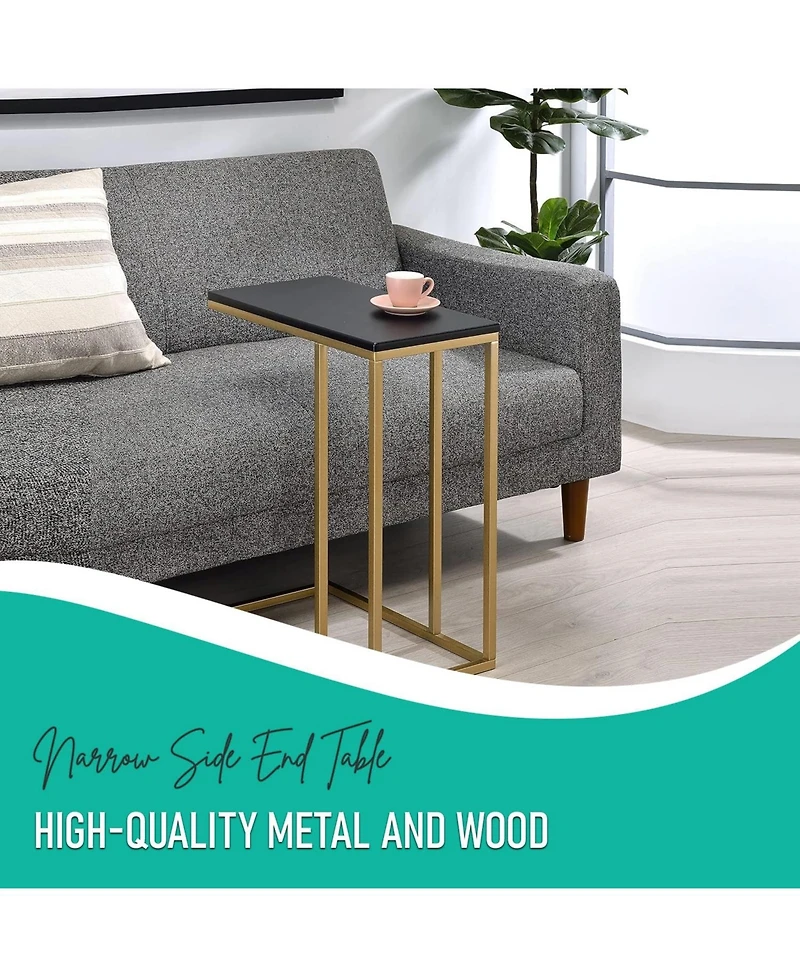 Kings Brand Furniture C-Shaped End Table Side Table for Sofa and Bed Couch Table Tv Tray for Bedroom and Living Room (Gold/Black)