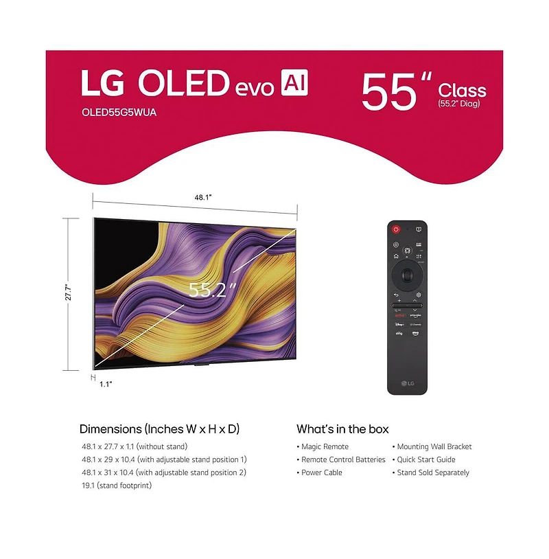 Lg 55" Class G5 Series 4K Oled evo Ai Smart Tv - OLED55G5WUA