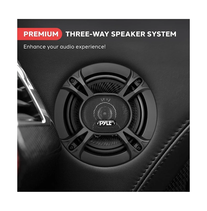 Pyle Three-Way Sound Speaker System - One Pair 6.5'' Three-Way Triaxial Loud Audio, 300 Watts w/ 4 Ohm Impedance and 3/4'' Piezo Tweeter