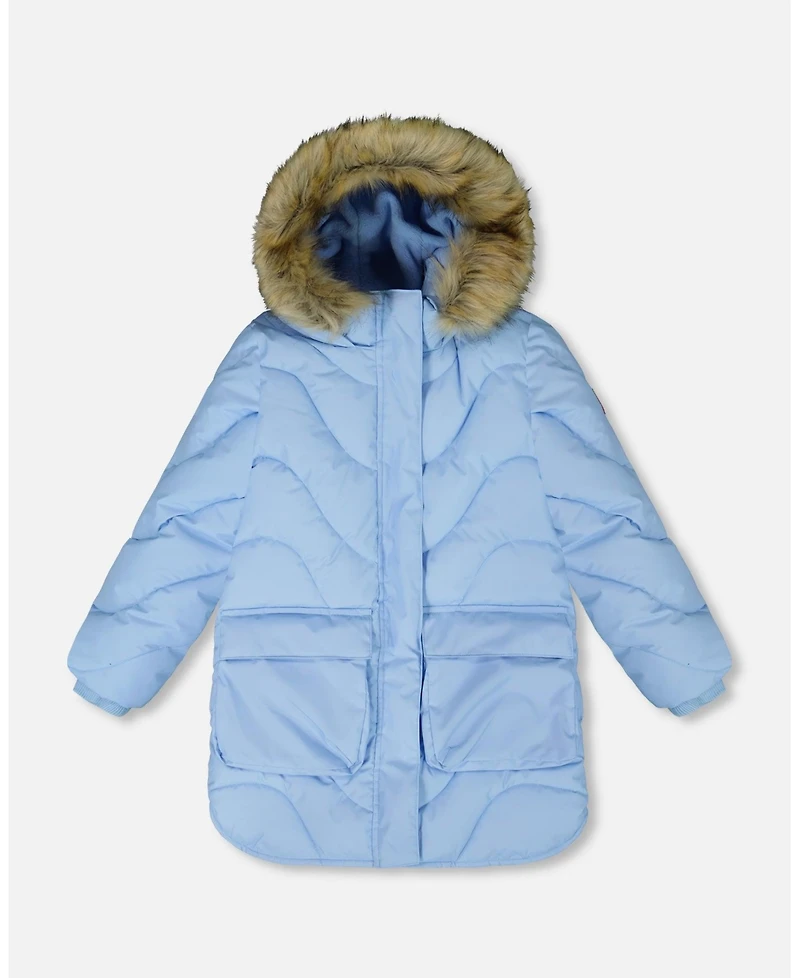 Deux par Girl Long Wavy Quilt Puffy Winter Coat Powder Blue - Toddler|Child