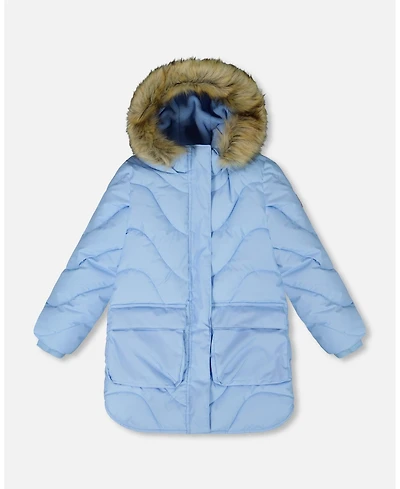 Deux par Girl Long Wavy Quilt Puffy Winter Coat Powder Blue - Toddler|Child