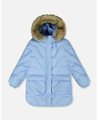 Deux par Girl Long Wavy Quilt Puffy Winter Coat Powder Blue - Toddler|Child