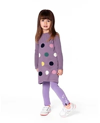 Deux par Girl Jacquard Sweater Dress with Polka Dot Pattern Purple Gray