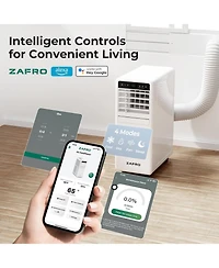 Zafro 10,000 Btu Portable Air Conditioner 3-in-1 with Fan, Dehumidifier & Drain-Free Cooling, App/Remote Control, Quiet 48dB, Sleep Mode, 24H Timer