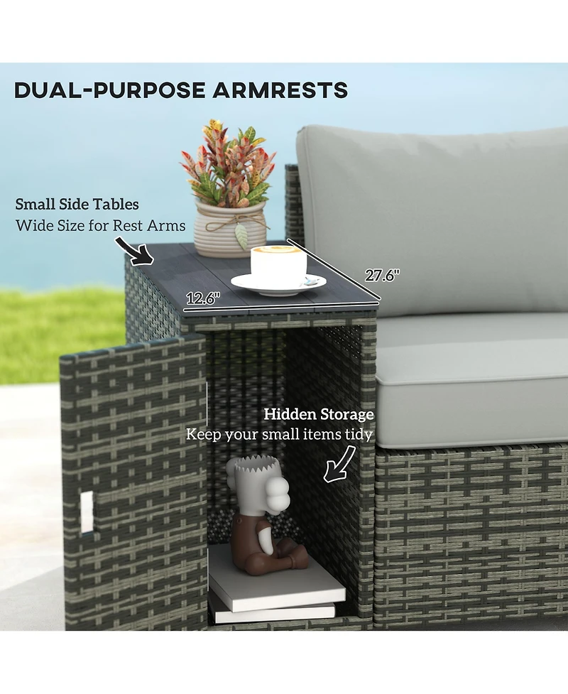 Outsunny Wicker Outdoor Couch, Patio Sofa with Storage, Cushions