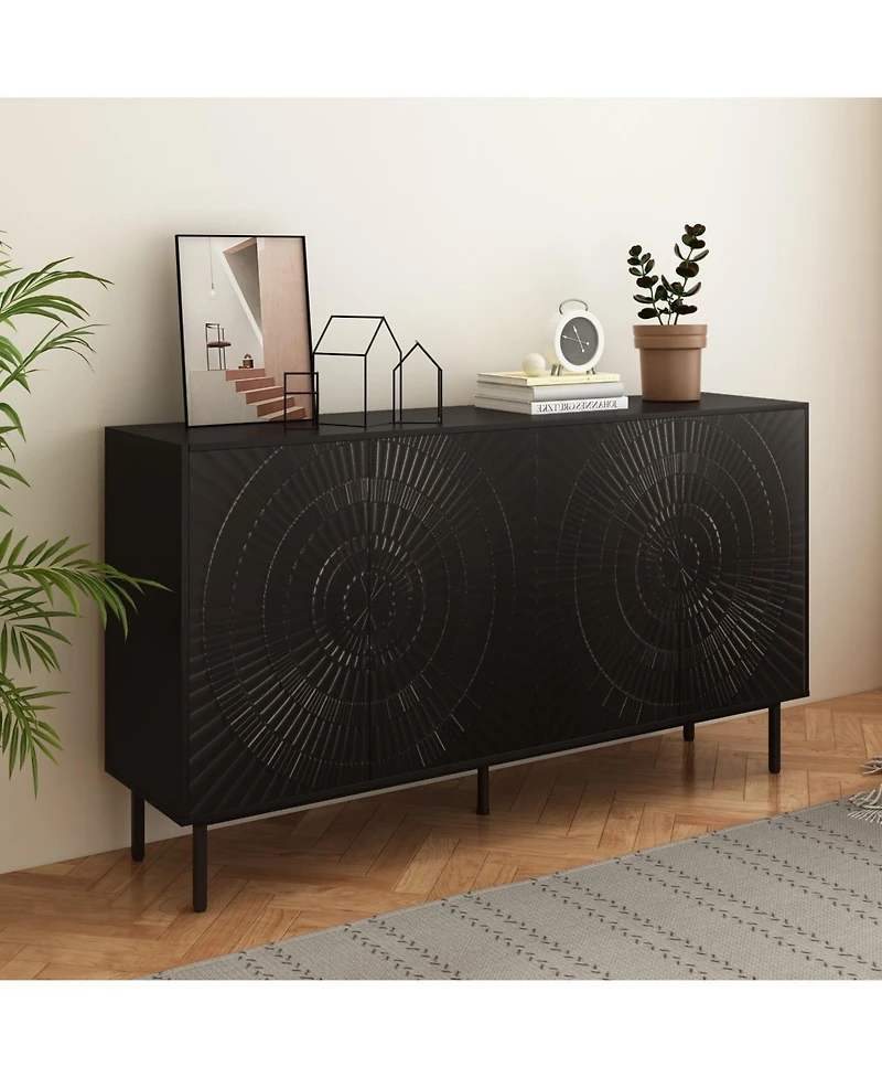 Streamdale Furniture Black Wood Sideboard Buffet Storage Cabinet