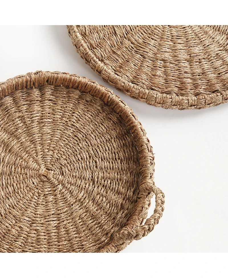 Napa Home & Garden Sawyer Round Trays With Handles, Natural Mendong Rattan, 2pc