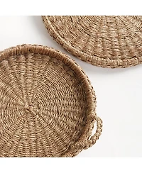 Napa Home & Garden Sawyer Round Trays With Handles, Natural Mendong Rattan, 2pc
