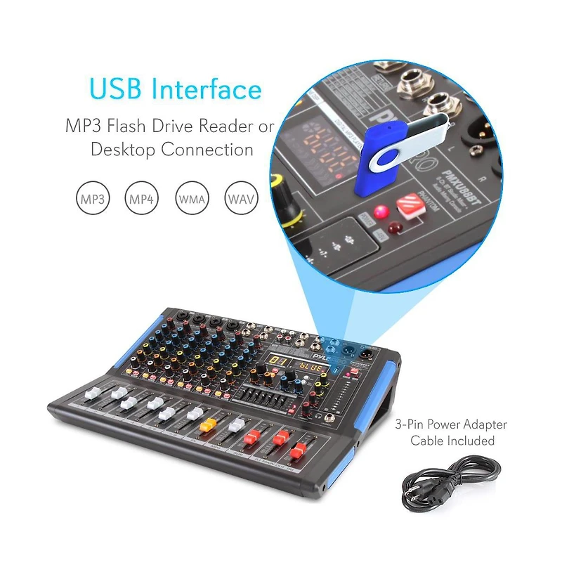 Pyle 8-Ch. Bluetooth Studio Mixer - Dj Controller Audio Mixing Console System