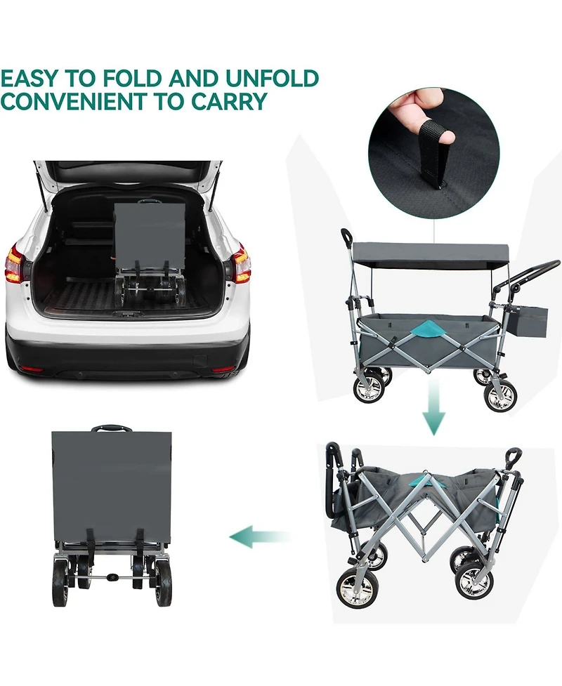 Streamdale Furniture Push & Pull Utility Folding Wagon with Removable Canopy gray