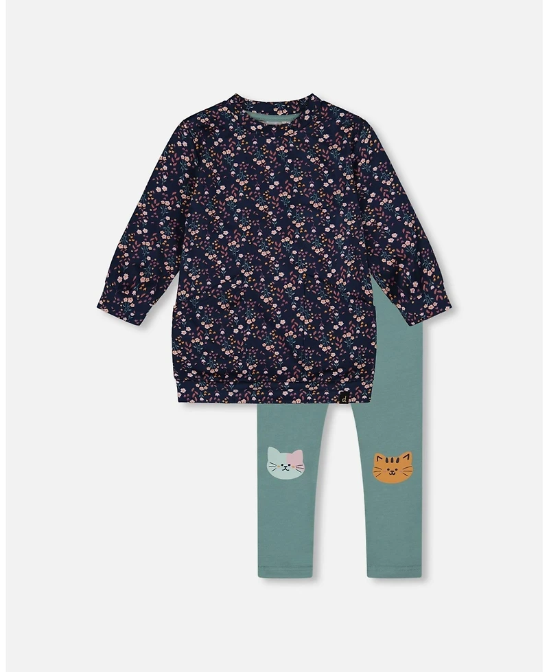 Deux par Toddler Girls Tunic and Leggings Set Navy Floral - Toddler|Child