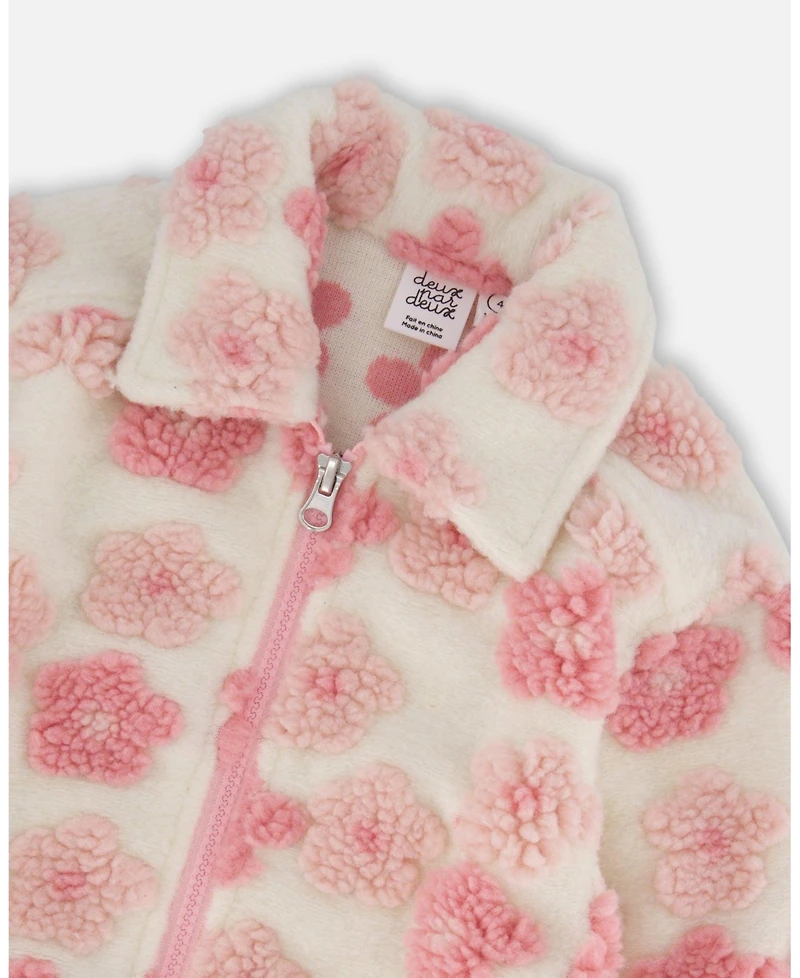 Deux par Girl Sherpa Overshirt Off-White and Pink