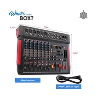 Pyle 8-Channel Wireless Bt Streaming Audio Mixer with Recording Interface, 6 Xlr Input/ 2 Output Connectors