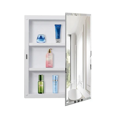 Basicwise Single Door Multi-Purpose Plastic Bathroom Medicine Cabinet with Mirror, Surface or Recessed Mount, Vanity Cabinet with 2 Plastic Adjustable