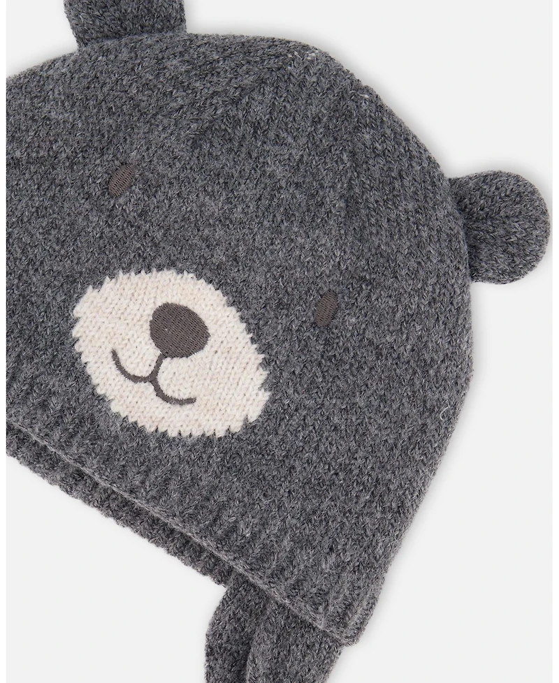 Deux par Baby Boy Lined Knit Hat with Ears Gray 