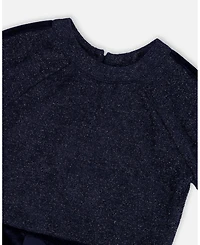Deux par Girl 3/4 Sleeve Lurex Dress Navy Blue - Toddler|Child