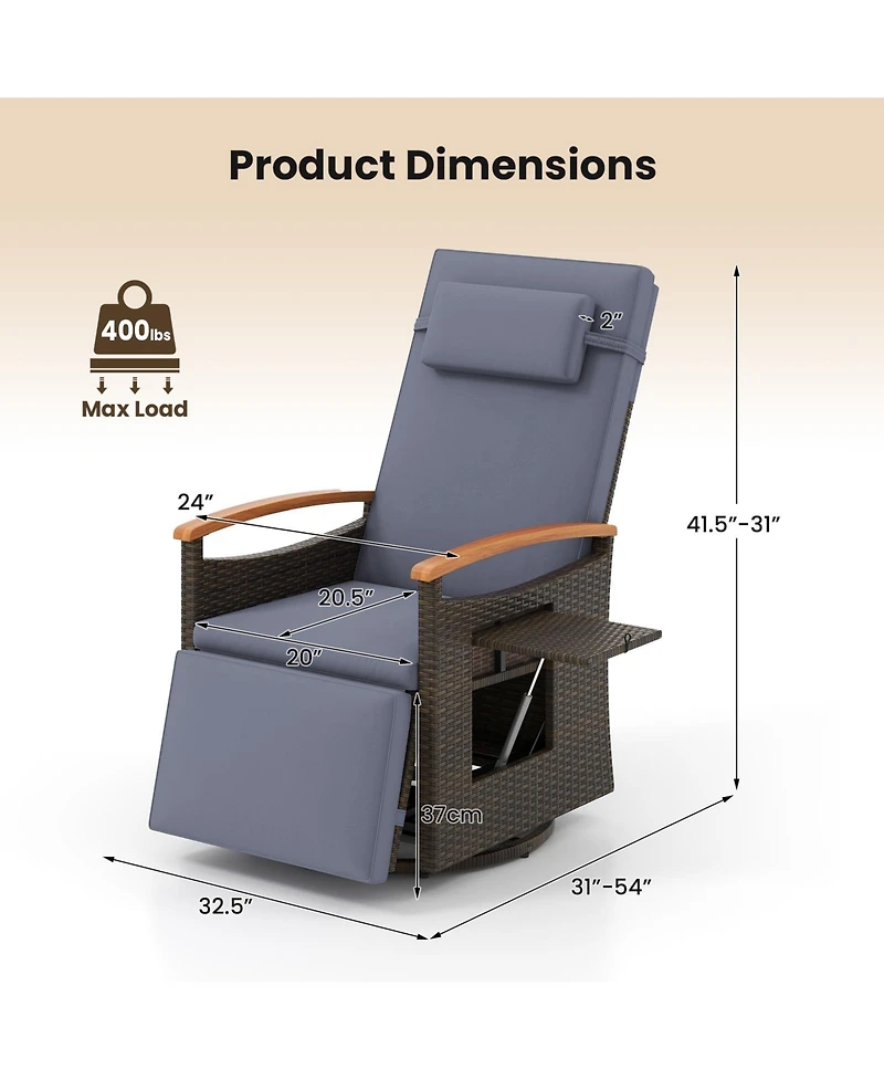 Gymax Set Of 2 Outdoor 360° Swivel Rattan Recliner Chair Patio Wicker Chaise Lounge Chair