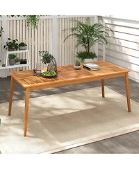 Gymax 8-Person Outdoor Acacia Wood Dining Table w/ 1.96'' Umbrella Hole Rectangular