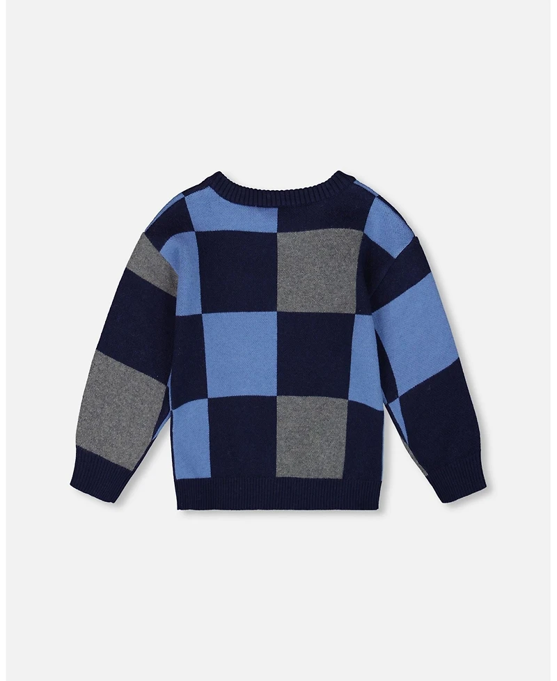 Deux par Boy Knit Sweater Blue Checkered - Toddler|Child