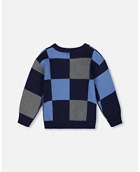 Deux par Boy Knit Sweater Blue Checkered - Toddler|Child