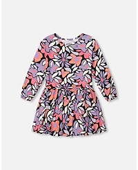 Deux par Girl Jersey Dress Black Retro Flower Print - Child