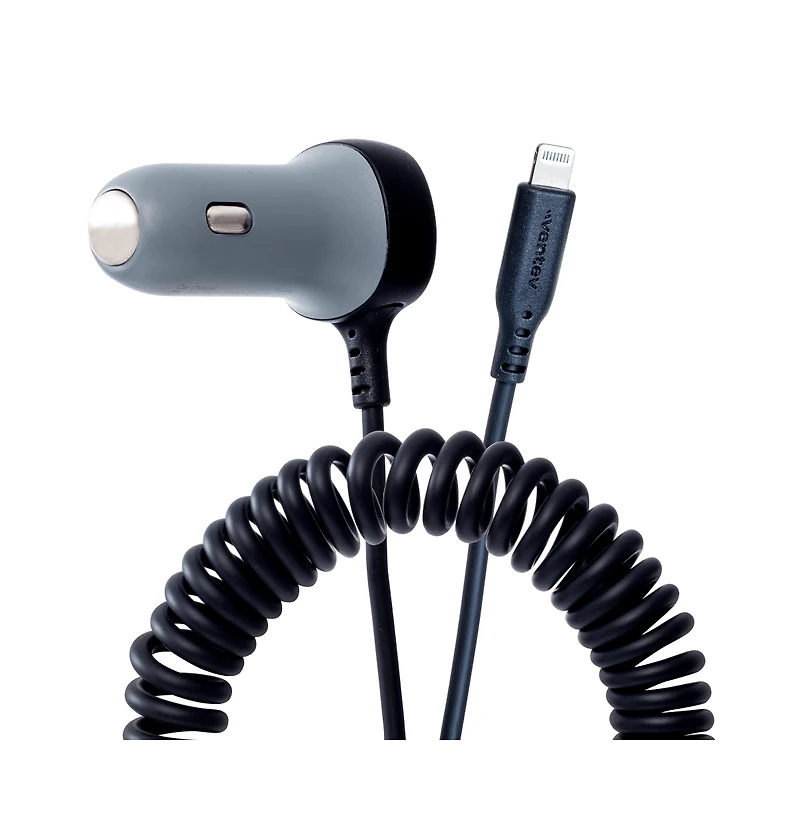 Ventev 27W Ultrafast Dual Car Charger with Apple Lightning Travel Cable-Gray