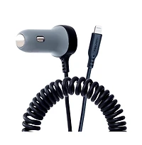 Ventev 27W Ultrafast Dual Car Charger with Apple Lightning Travel Cable-Gray