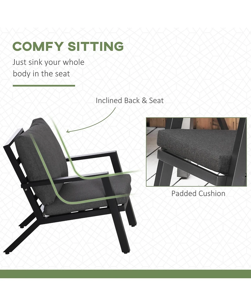Outsunny 4pc Outdoor Furniture Set, Sofa, 2 Chairs, Table, Cushions,