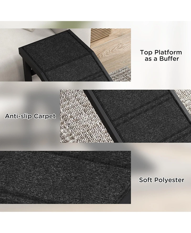PawHut Dog Ramp w/ Non-Slip Carpet and Top Platform, 74" x 16" x 25",
