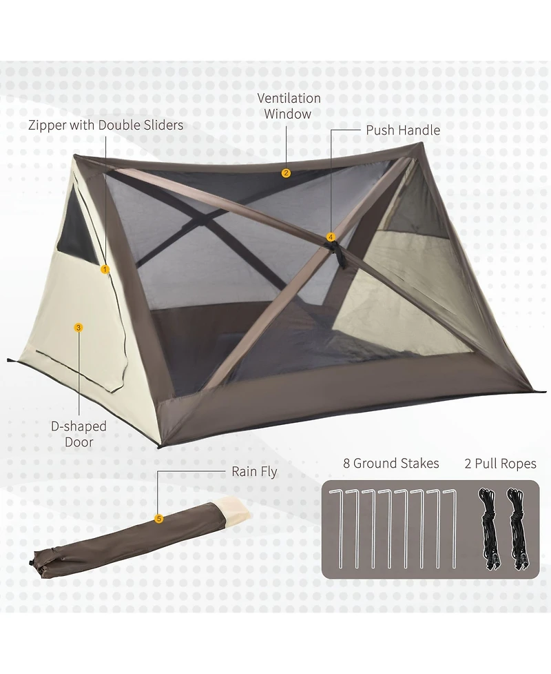Outsunny 2-3 People Pop Up Camping Tent Waterproof Automatic Instant Tent Portable Cabana Beach Tent with Rainfly, Carry Bag, Windows and Doors, Outdo