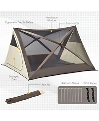 Outsunny 2-3 People Pop Up Camping Tent Waterproof Automatic Instant Tent Portable Cabana Beach Tent with Rainfly, Carry Bag, Windows and Doors, Outdo