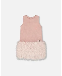 Deux par Girl Sleeveless Bi-Material Lurex Dress with Feathers Light Pink - Toddler|Child