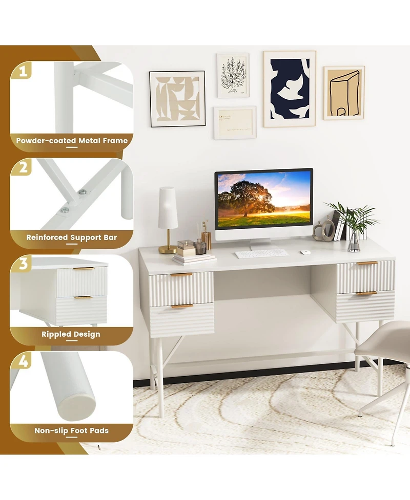 Mecale 48 Inch Home Office Computer Desk with 4 Drawers