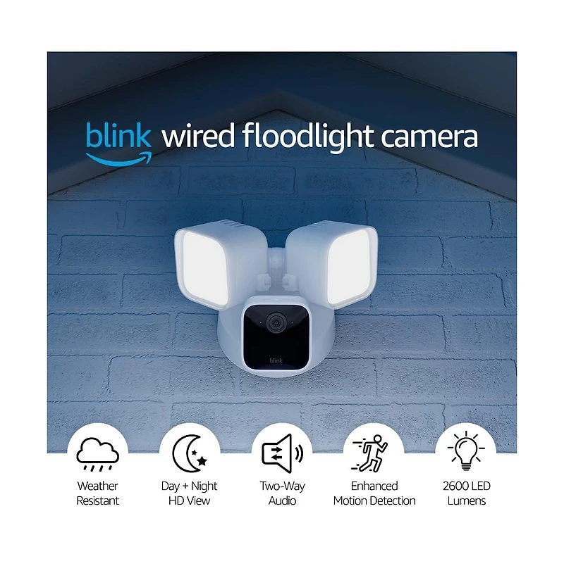 Blink Outdoor Floodlight Wired 1080p Security Camera with Motion Detection, Siren - White