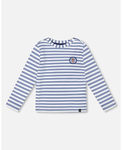 Deux par Boy Super Soft Long Sleeve Striped Jersey T-Shirt Light Blue